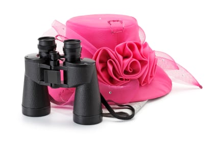 Pink hat and binoculars